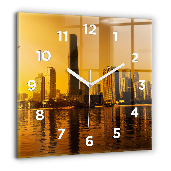 Square glass wall clock Zhujiang River