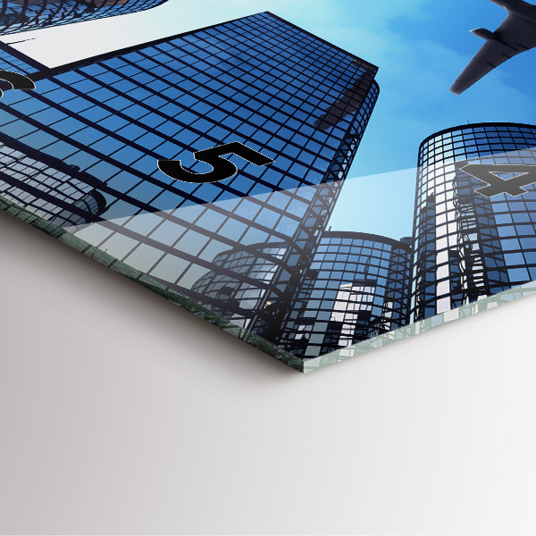 Square glass wall clock Airplane over buildings