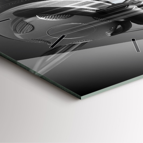 Square glass wall clock Microphone and Headphones