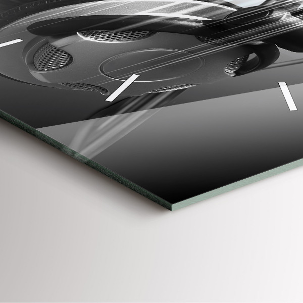 Square glass wall clock Microphone and Headphones