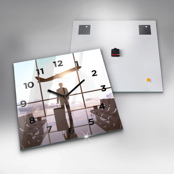 Square glass wall clock Man at the airport