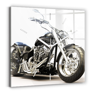 Square glass wall clock Black motorcycle