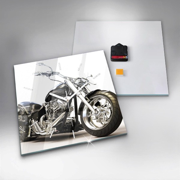 Square glass wall clock Black motorcycle