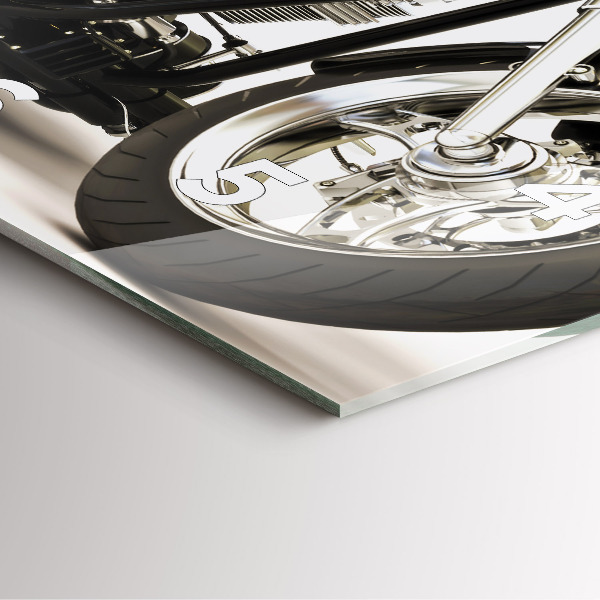 Square glass wall clock Black motorcycle