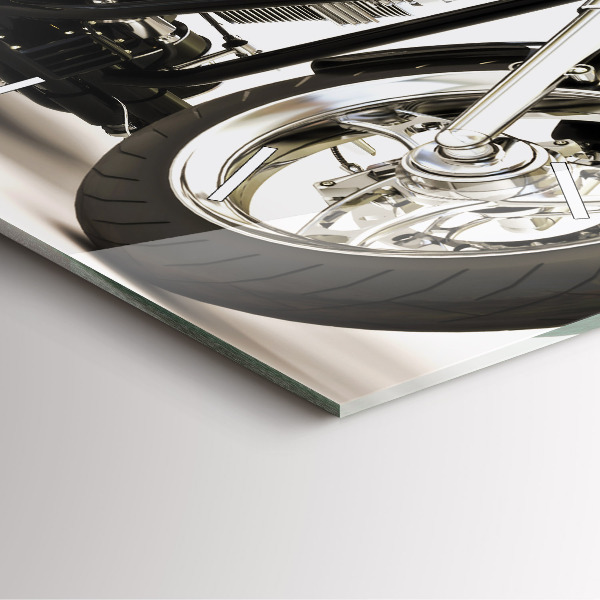 Square glass wall clock Black motorcycle