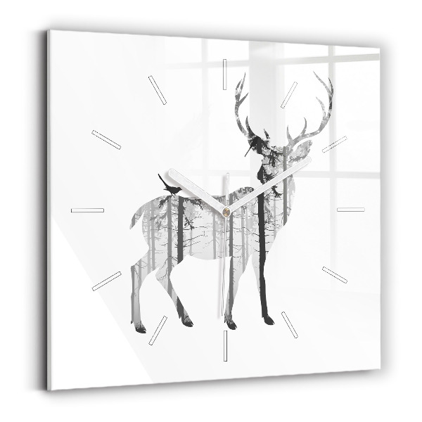 Square glass wall clock Silhouette of a deer Forest
