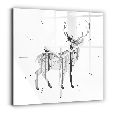 Square glass wall clock Silhouette of a deer Forest