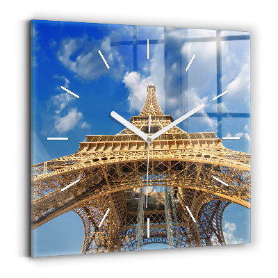 Square glass wall clock France Eiffel Tower
