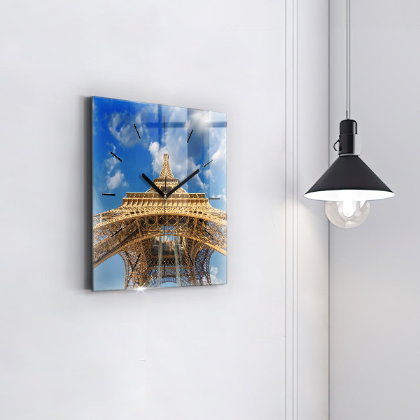 Square glass wall clock France Eiffel Tower