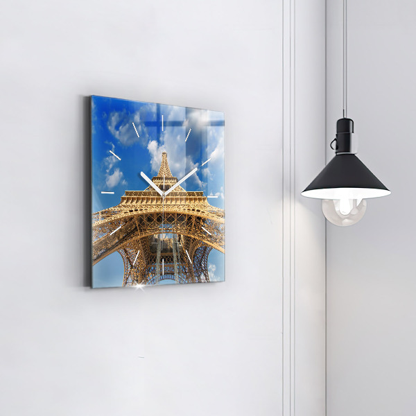 Square glass wall clock France Eiffel Tower