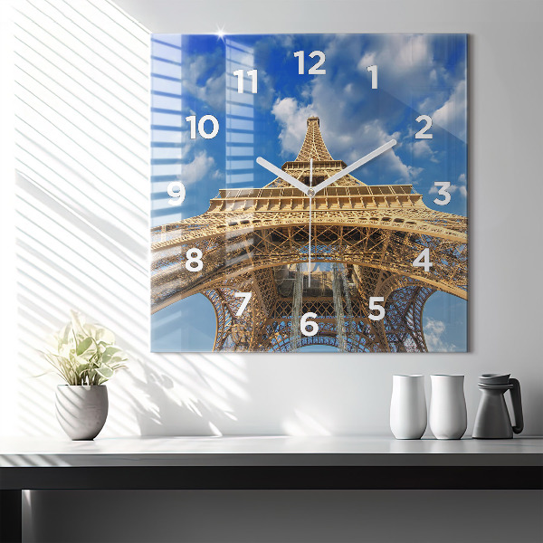 Square glass wall clock France Eiffel Tower