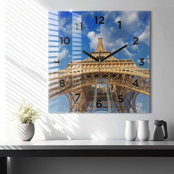 Square glass wall clock France Eiffel Tower