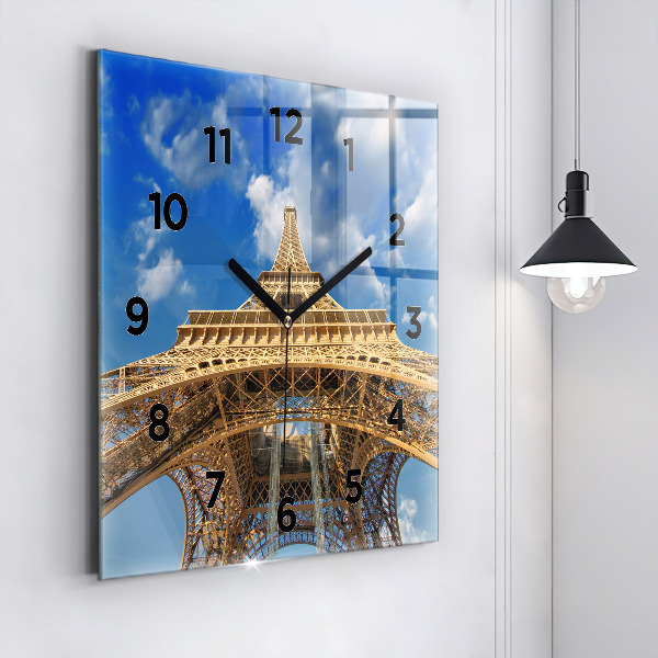 Square glass wall clock France Eiffel Tower