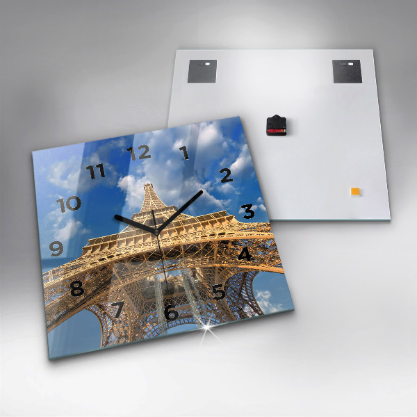 Square glass wall clock France Eiffel Tower