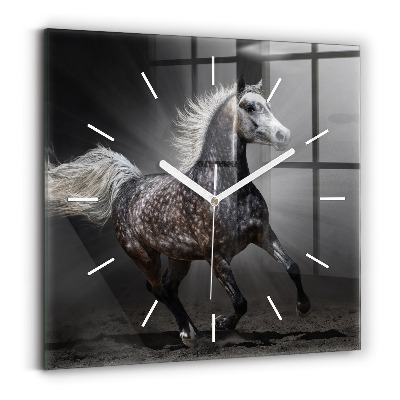 Square glass wall clock Galloping horse