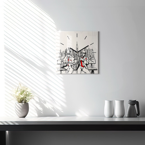 Square glass wall clock Jazz in New York