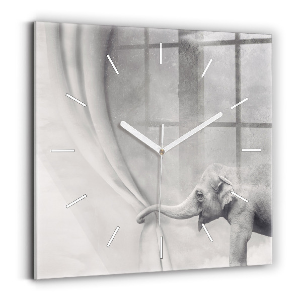 Square glass wall clock Elephant
