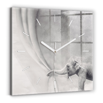 Square glass wall clock Elephant