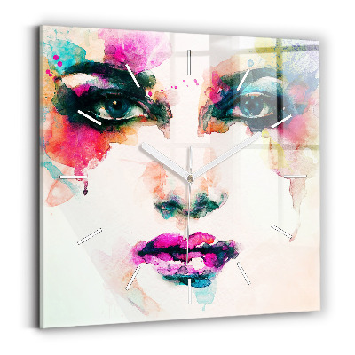 Square glass wall clock Abstract woman face