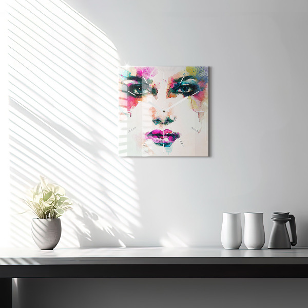 Square glass wall clock Abstract woman face
