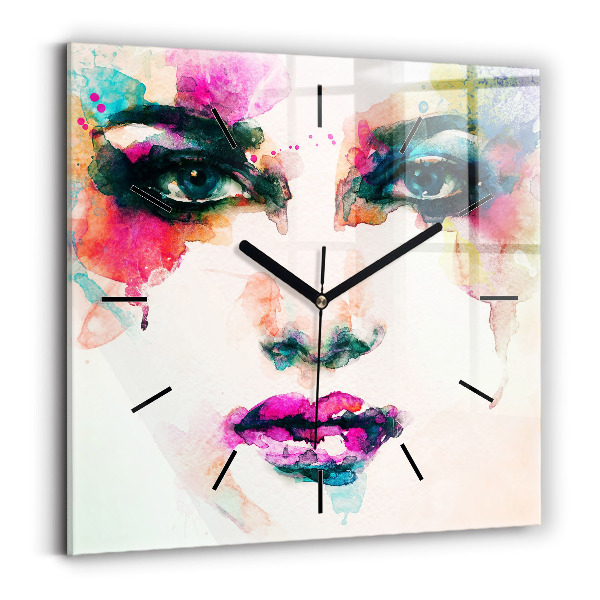 Square glass wall clock Abstract woman face