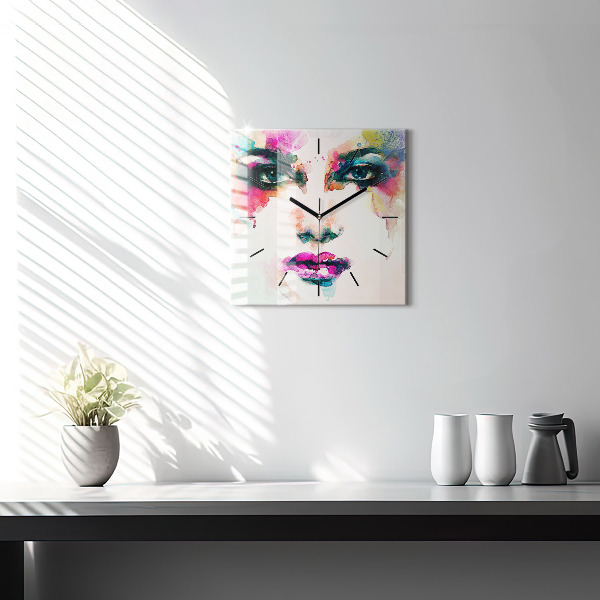 Square glass wall clock Abstract woman face