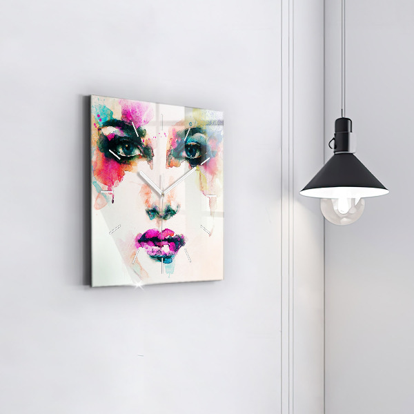 Square glass wall clock Abstract woman face