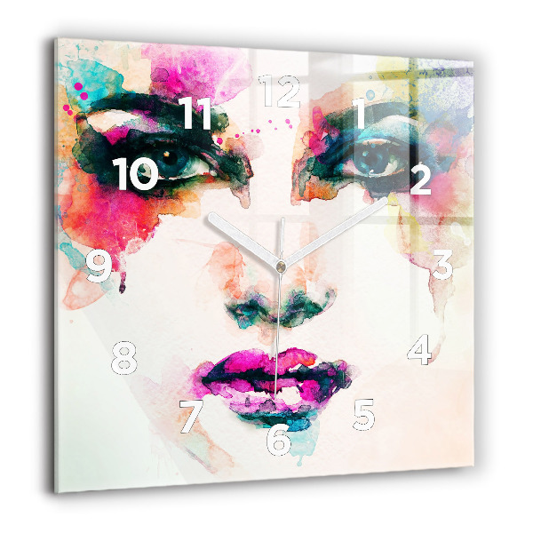 Square glass wall clock Abstract woman face