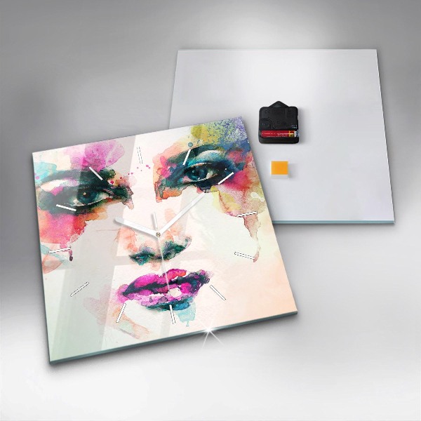 Square glass wall clock Abstract woman face
