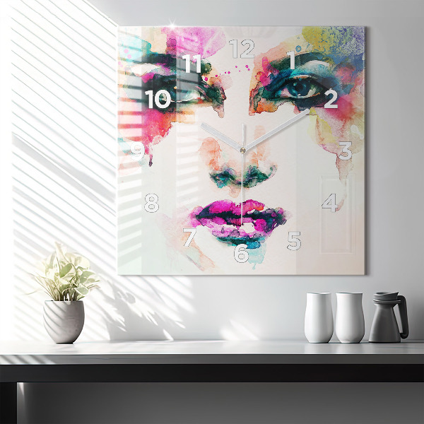 Square glass wall clock Abstract woman face