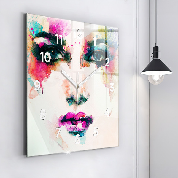 Square glass wall clock Abstract woman face