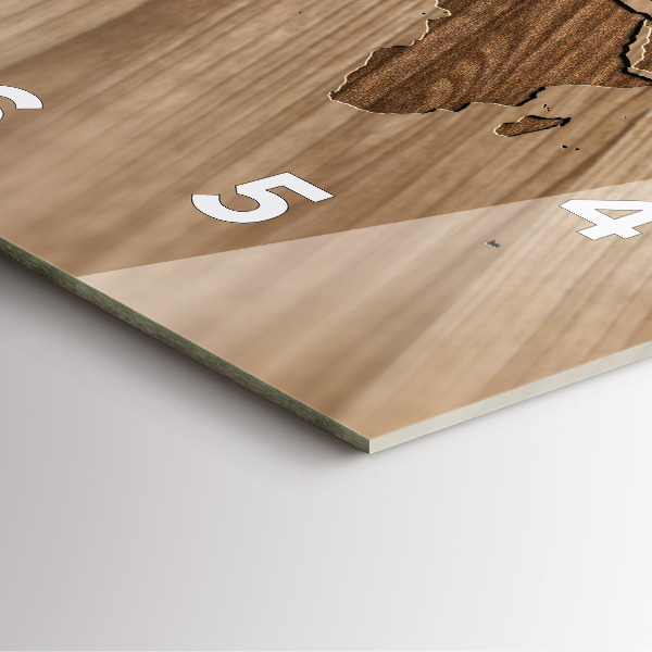 Square glass wall clock World map on wood