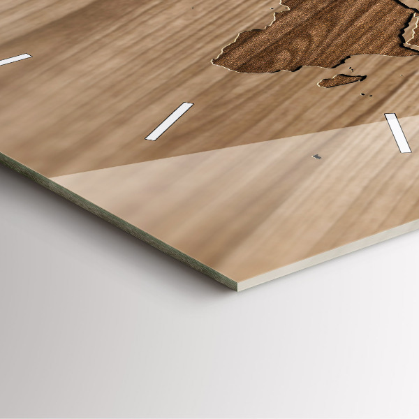 Square glass wall clock World map on wood