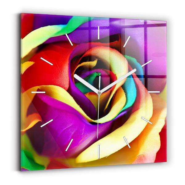 Square glass wall clock Rainbow Rose