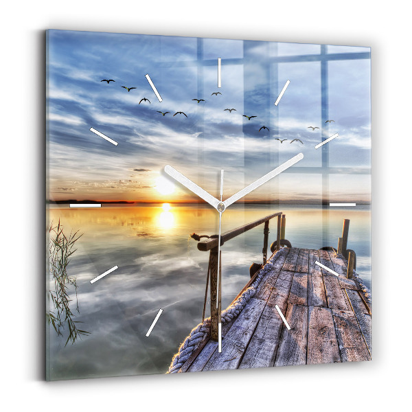 Square glass wall clock Lake Sunset