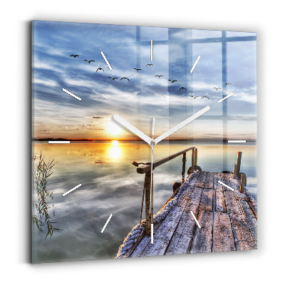 Square glass wall clock Lake Sunset