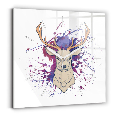 Square glass wall clock Deer vector illustration