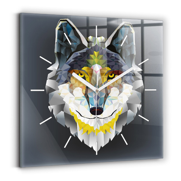 Square glass wall clock Wolf head