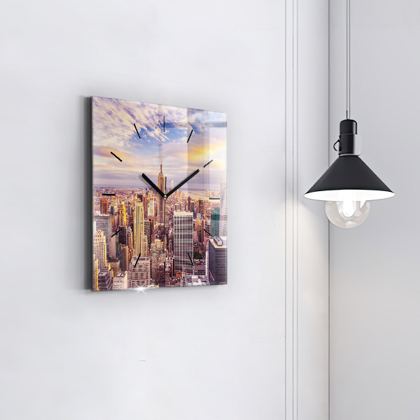 Square glass wall clock Sunset New York