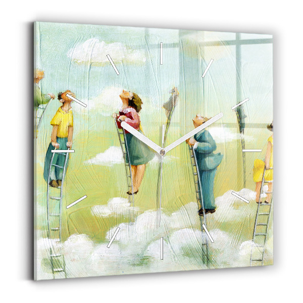 Square glass wall clock People on the ladder