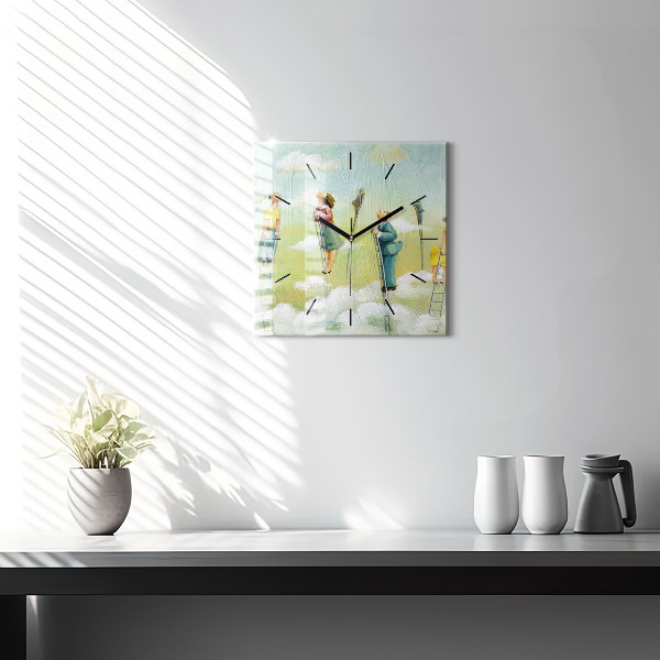 Square glass wall clock People on the ladder