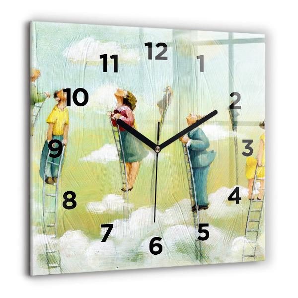 Square glass wall clock People on the ladder
