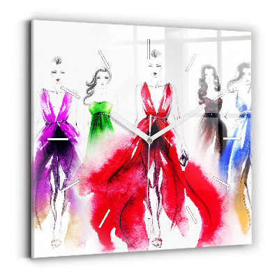Square glass wall clock Women in colorful dresses