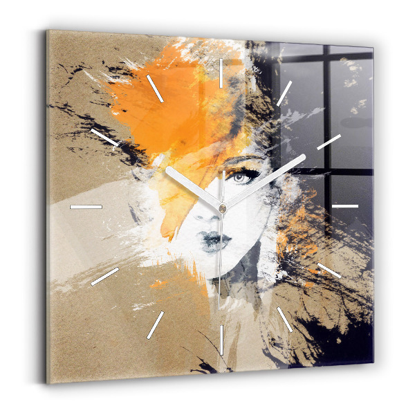 Square glass wall clock Portrait of a woman abstract