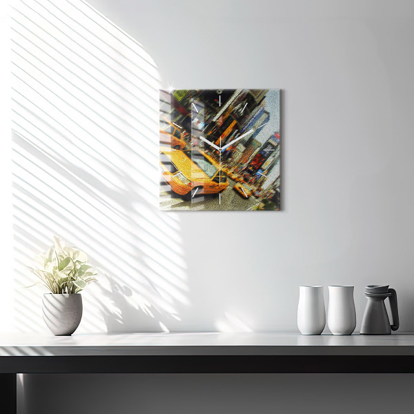 Square glass wall clock New York City taxis