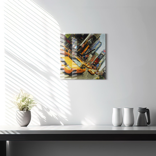 Square glass wall clock New York City taxis