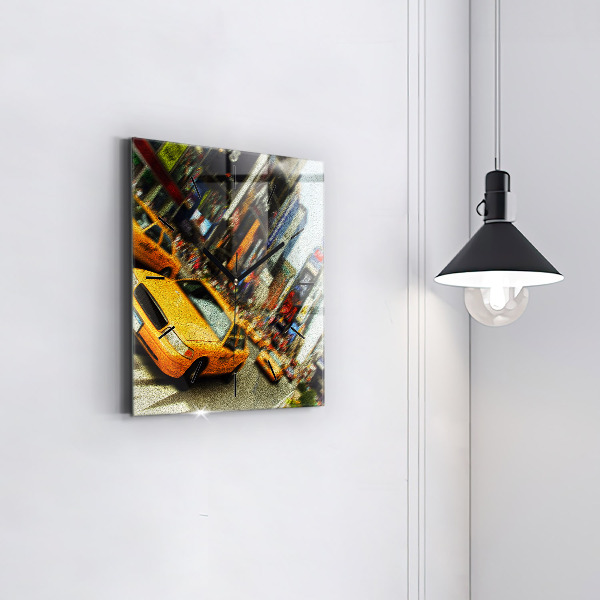 Square glass wall clock New York City taxis