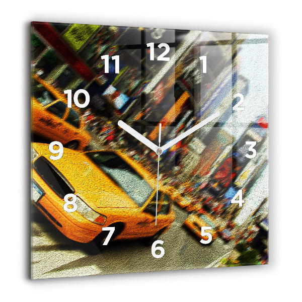 Square glass wall clock New York City taxis