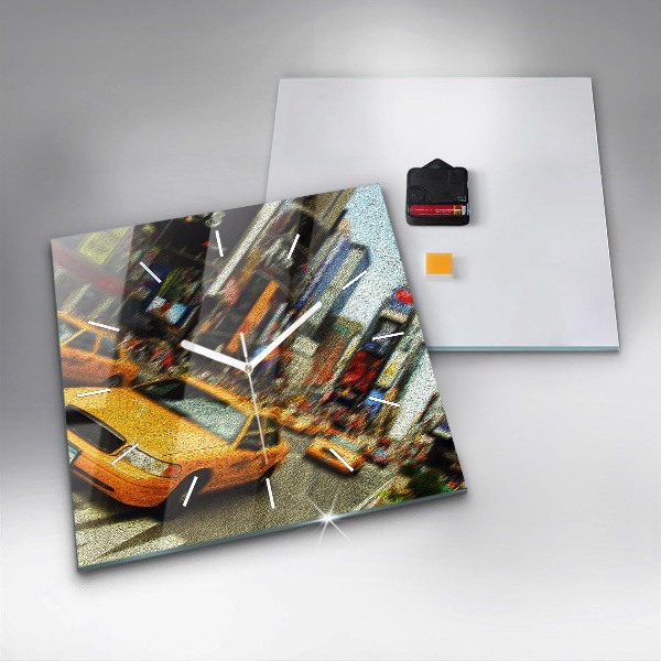 Square glass wall clock New York City taxis