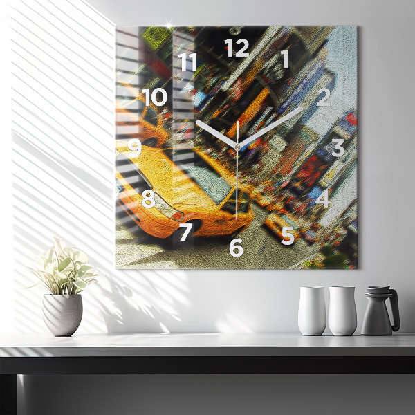 Square glass wall clock New York City taxis
